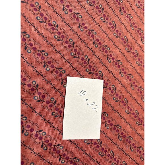 Vintage Floral Cotton Fabric 10" x 22" Brick Red & Pink with Diagonal Berry Moti - Picture 4 of 5